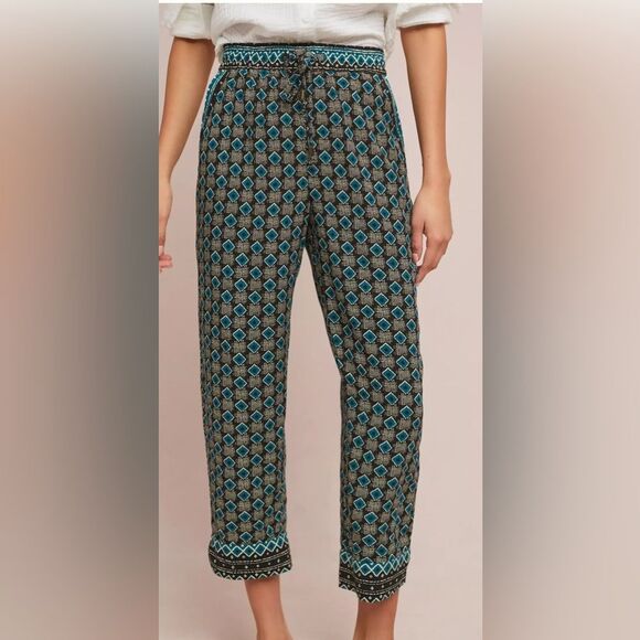 Anthropologie Geometric Drawstring Joggers In Teal and Black Size Small - Picture 3 of 11